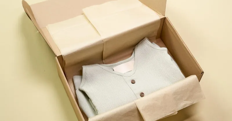 Sustainable wardrobe piece neatly packed in recyclable materials for an eco-conscious lifestyle.